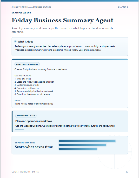 Friday Business Summary Agent page from the guide