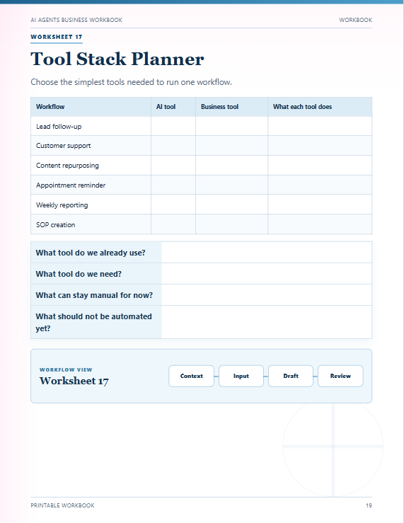 Tool Stack Planner workbook page